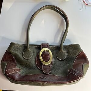 Barbara Milano Olive Brown Barrel Leather Shoulder Bag
